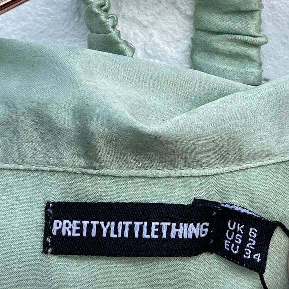 Pretty Little Thing Womens Embroidered Taurus Sign Satin PJ Set Green Sz 2 - Picture 5 of 9